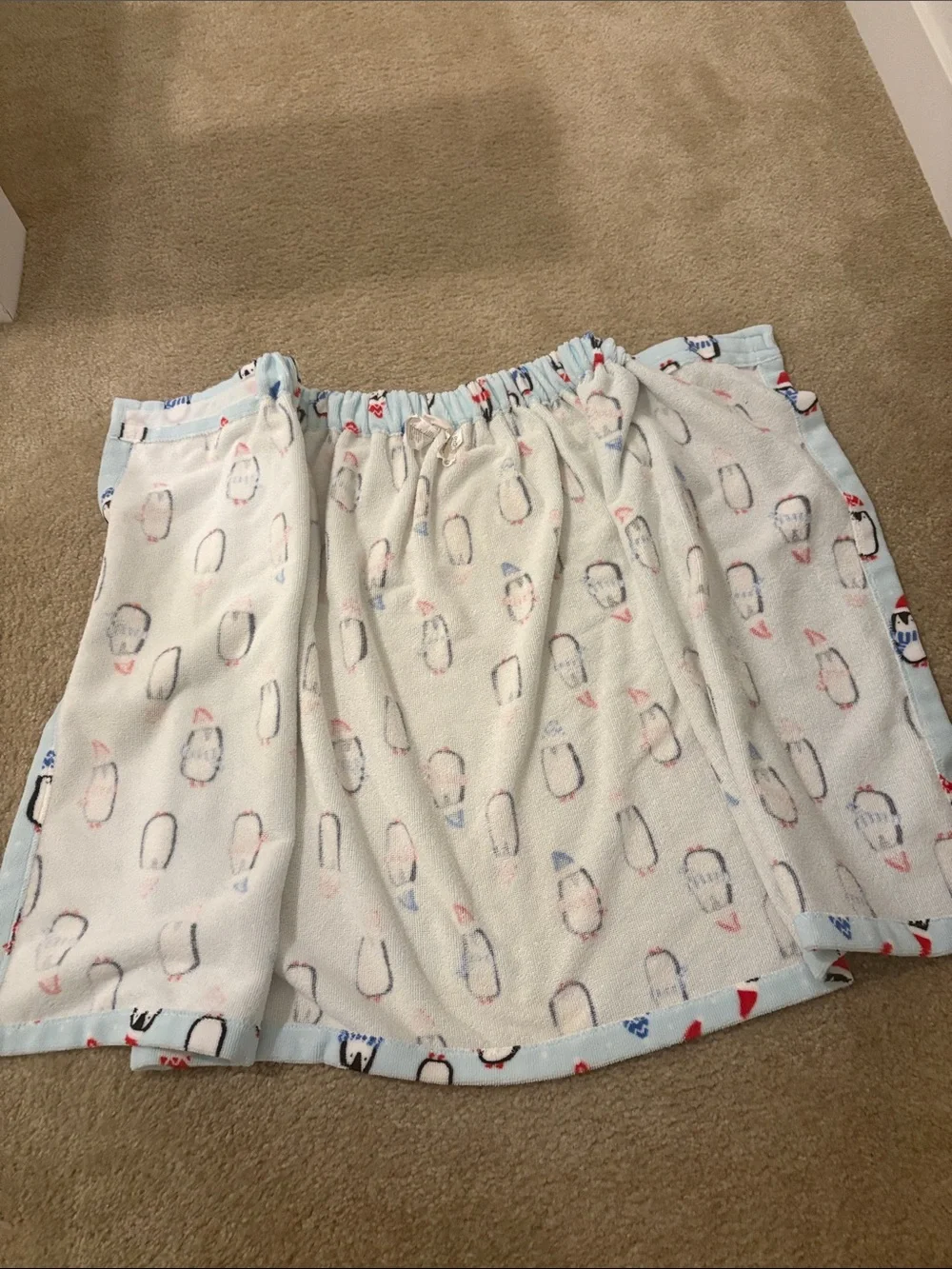 Light Blue Penguin Print Wrap Bath Towel